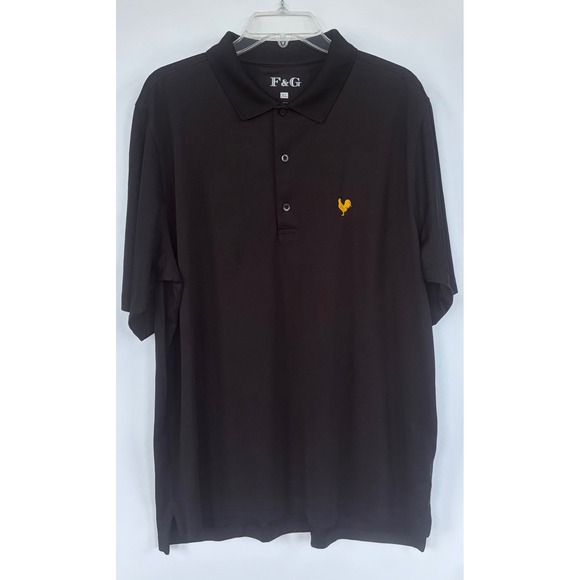 F&G Other - F&G Men XL Black Wicking Polyester Polo Shirt Rooster Logo Short Sleeve Golf Tee